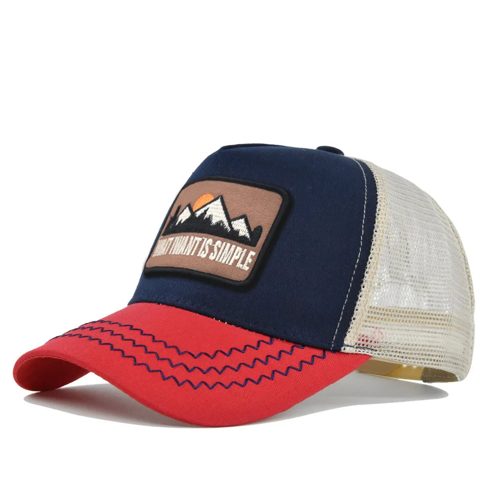 Letter Mesh Breathable Hat Women Men Embroidery Blocking Baseball Cap Sunshade Outdoor Sports Cycling Travel Sun Hat Dad Hat