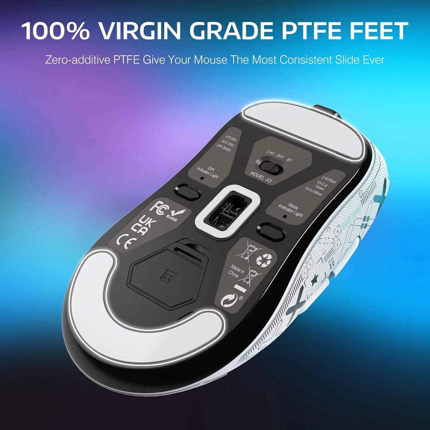 Rato Gaming Sem Fios Leve ATTACK SHARK X3, 49g, Tri-Mode, Sensor PAW3395 de 26K DPI, Autonomia de 200h, 5 Botões Programáveis