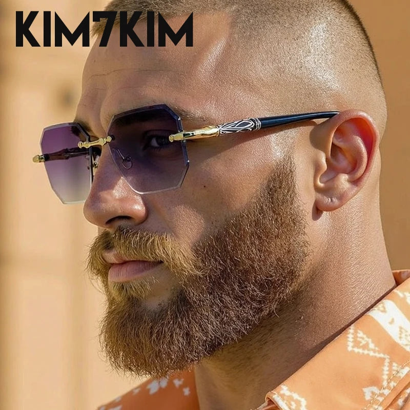 Square Rimless Punk Sunglasses Men 2026 Luxury Brand  Polygon Frameless Sun Glasses For Male Steampunk Driving Eyewear Shades
