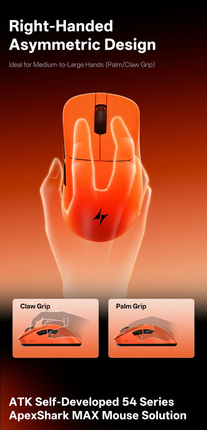 Mouse wireless ATK Blazing Sky Z1 V2 Ultimate PAW3950 Ultra Dual 8K da gaming, ergonomico, sviluppato internamente, per mani medio-grandi