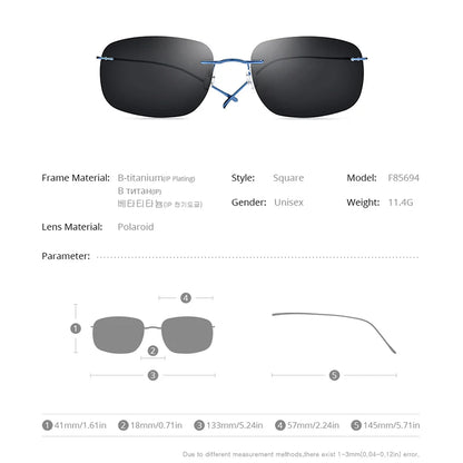 FONEX Titanium Rimless Sunglasses Men Austria Ultralight Frameless Square Polarized Sun Glasses for Women Japanese Shades 85694