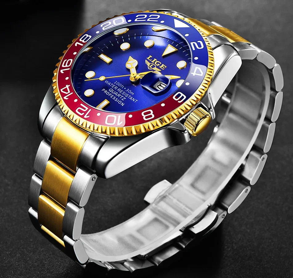 LIGE Men’s Luxury Quartz Watch  Stainless Steel, Luminous Dial, Waterproof & Business Design