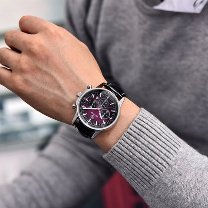 Luxusní pánské hodinky Benyar – chronograf s datem, kožený řemínek, vodotěsné, luminiscenční, sportovní a vojenský styl, quartzové hodinky