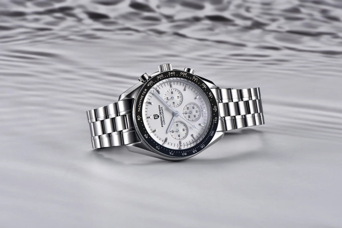 PAGANI DESIGN ‘New Moon’ Men’s Watch – Luxury quartz watch, chronograph, sapphire crystal with anti-reflective coating, ceramic bezel, luminescent hands