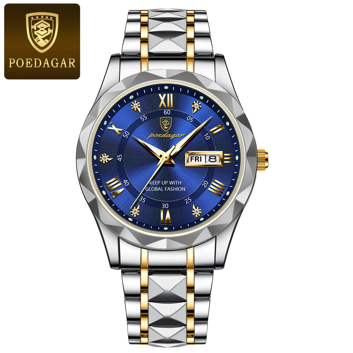 Relógio de homem POEDAGAR Business Luxury, estanque, em aço inoxidável, luminoso, com data e dia da semana, estilo desportivo, de quartzo.