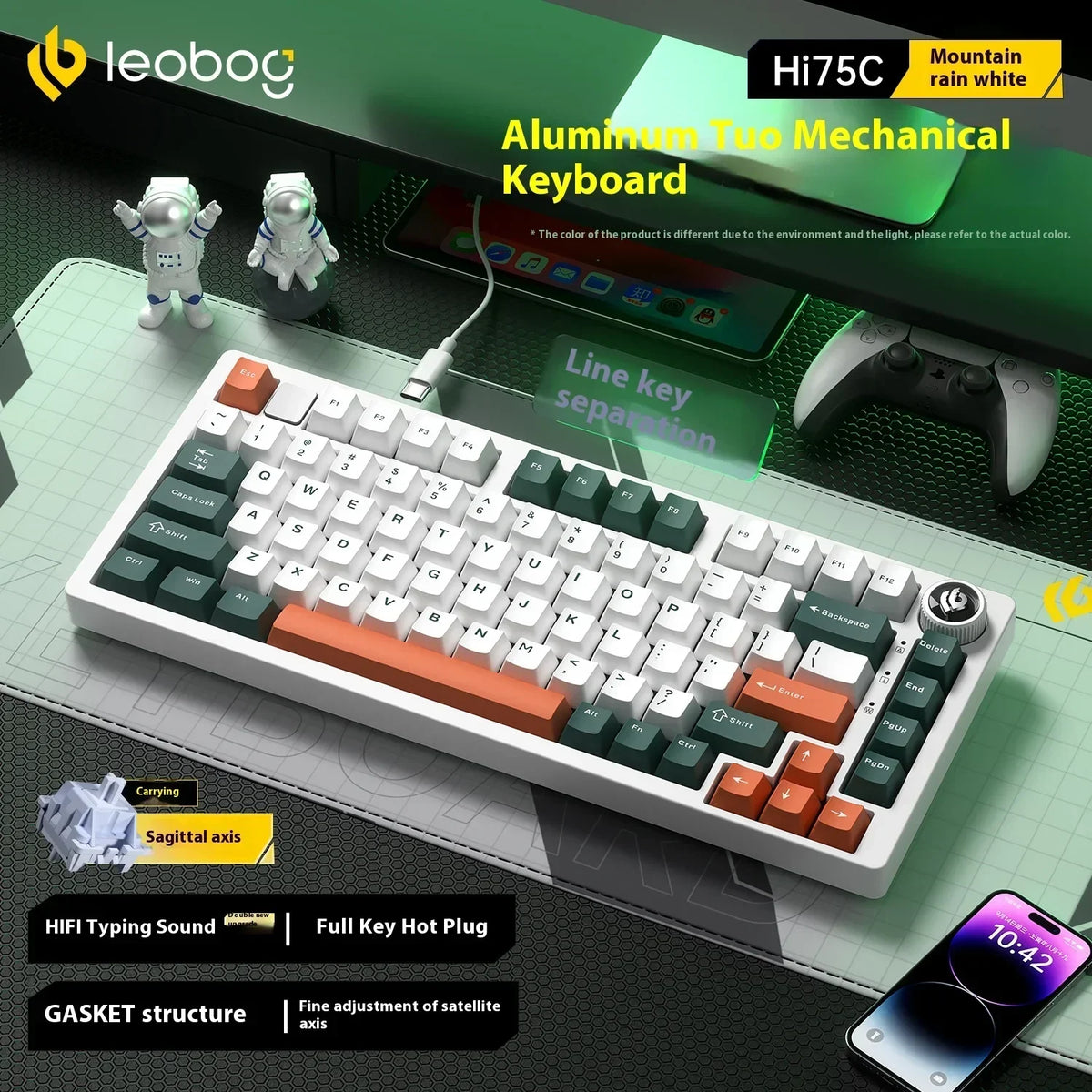 LEOBOG Hi75C Mechanical Keyboard 3Mode/Wired kit Hot Swap With Knob RGB Aluminium Alloy Gasket Hi75C Keyboard Kit PC Custom Gift