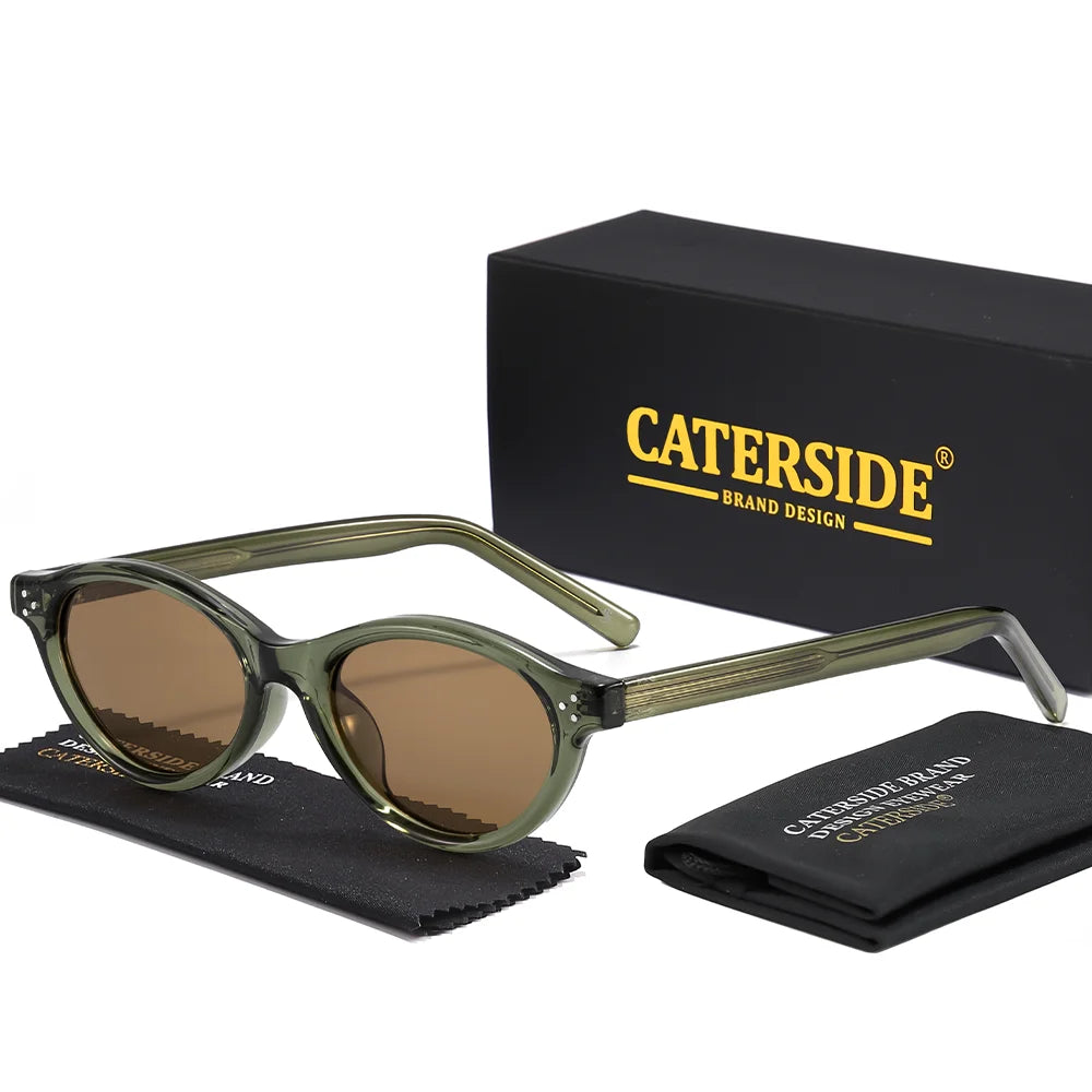CATERSIDE Retro Oval Sunglasses for Women Men Tr Frame Acetate Pin Leg Polarized UV400 Protection Fashion Cat Eye Sun Glasses
