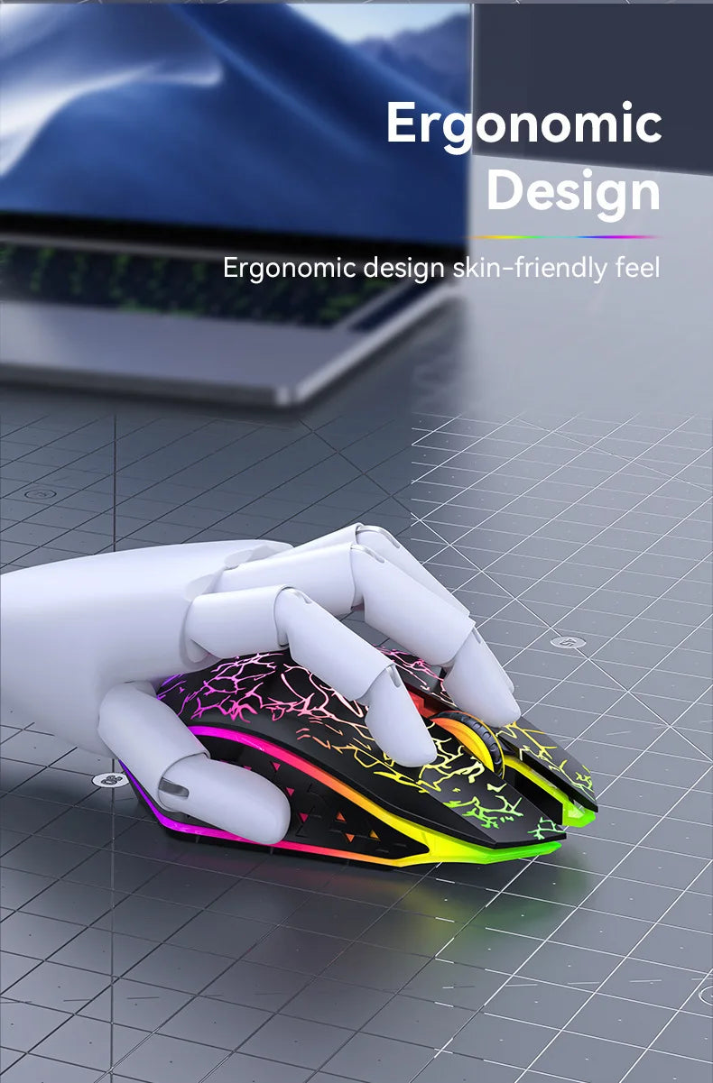 Ratón inalámbrico Bluetooth 2.4GHz recargable con retroiluminación RGB, 1600 DPI, diseño ergonómico, ratón gaming para PC, portátil y Macbook