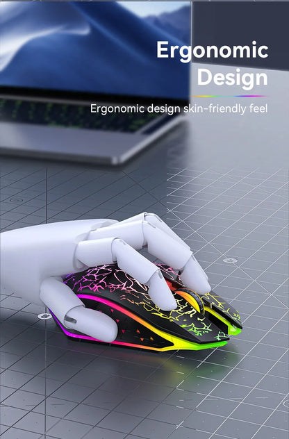 Ratón inalámbrico Bluetooth 2.4GHz recargable con retroiluminación RGB, 1600 DPI, diseño ergonómico, ratón gaming para PC, portátil y Macbook