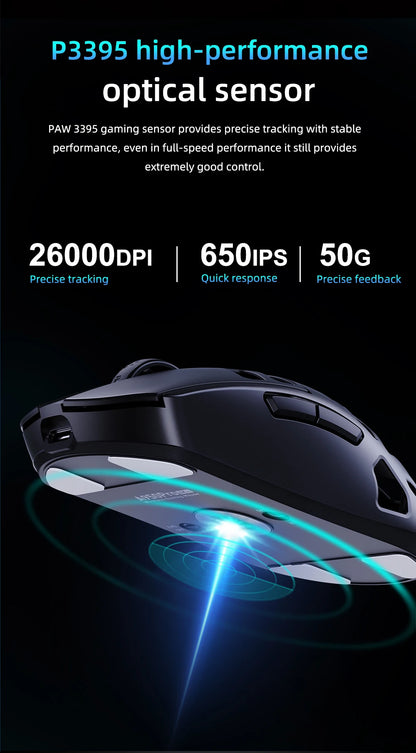 Rato Gaming Sem Fios DAREU Al-mg Tri-mode 8Khz PBT Quick Charge PAW3950 30000 DPI Leve para PC Gamer