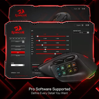 Redragon M811 Aatrox MMO-Gaming-Maus, kabelgebundene RGB-Gamer-Maus mit 15 programmierbaren Tasten und ergonomischer, natürlicher Griffform