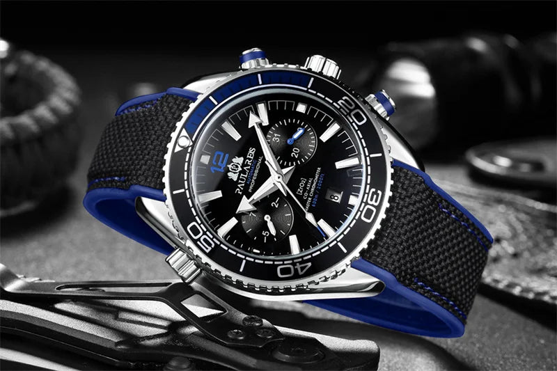 PAULAREIS P Reloj mecánico automático de lujo para hombre, cuerda automática, correa de caucho, resistente al agua, luminoso, con fecha, reloj de moda para hombre