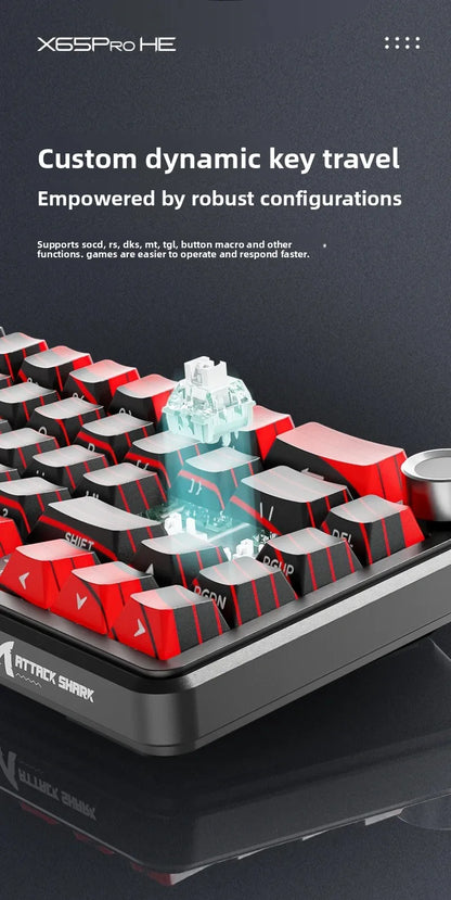 Attack Shark X65 PRO HE Magnetic Switch Keyboards 8K RT 0.001mm Side Engraving Bluetooth Wireless Gaming Keyboards Windows Mac PC