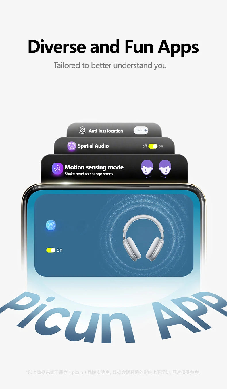 Auscultadores Sem Fios Picun F8MAX ANC com Cancelamento Ativo de Ruído Híbrido de 59dB, Áudio Espacial, Bluetooth 6.0, Over Ear, 180H