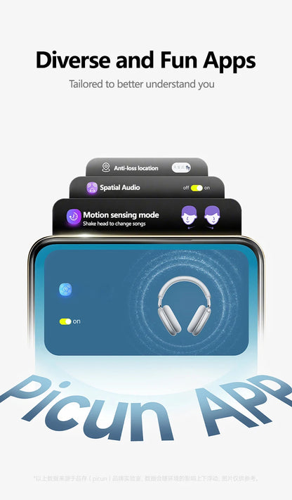 Auscultadores Sem Fios Picun F8MAX ANC com Cancelamento Ativo de Ruído Híbrido de 59dB, Áudio Espacial, Bluetooth 6.0, Over Ear, 180H