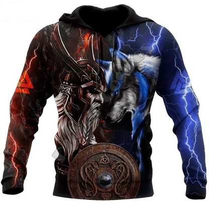Neuer Wolf-Tattoo-Vegvisir Schwarz-Weiß 3D-Allover-Print Herren-Hoodie & Sweatshirt Unisex Casual Herbst-Trainingsanzug