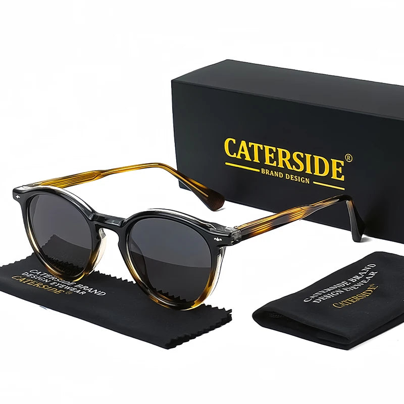 CATERSIDE Round Polarized Sunglasses Men Propionic High Quality Sun Glasses Women Punk Outdoor Driving Fishing Eyewear UV400