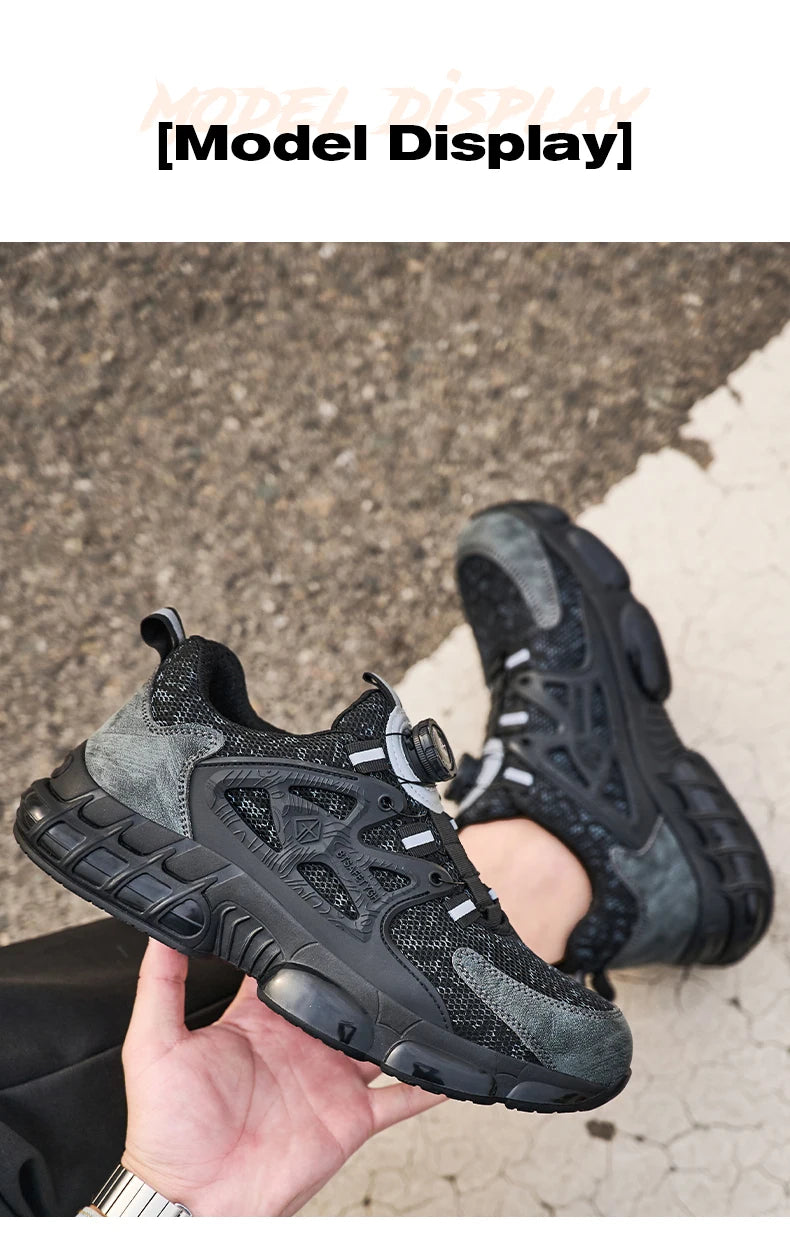 Zapatos de seguridad laboral para hombre talla 47 48 con diseño reflectante, puntera de acero, botón de rotación, zapatillas de trabajo y botas de seguridad protectoras