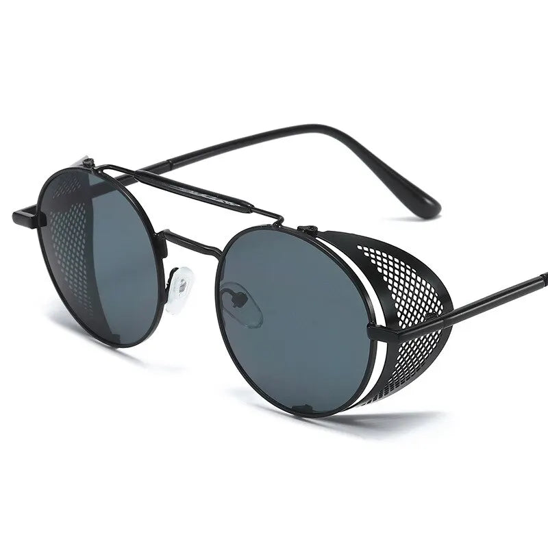 2023 Steampunk Side Wind Proof Mesh Flip Round Metal Sunglasses