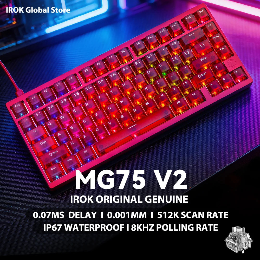 Teclado Mecânico Gaming Magnético em Alumínio IROK MG75 V2 MG75V2 Rapid Trigger 0.07ms 8KHz 0.001mm Taxa de Leitura 512K para Gamers