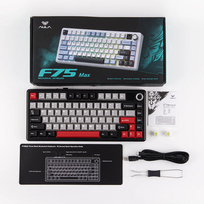 EPOMAKER X AULA F75 MAX kompakte mechanische Tastatur im 75-%-ANSI-Layout, kabelgebunden/Bluetooth/2.4GHz kabellos, mit TFT-Bildschirm und Drehregler