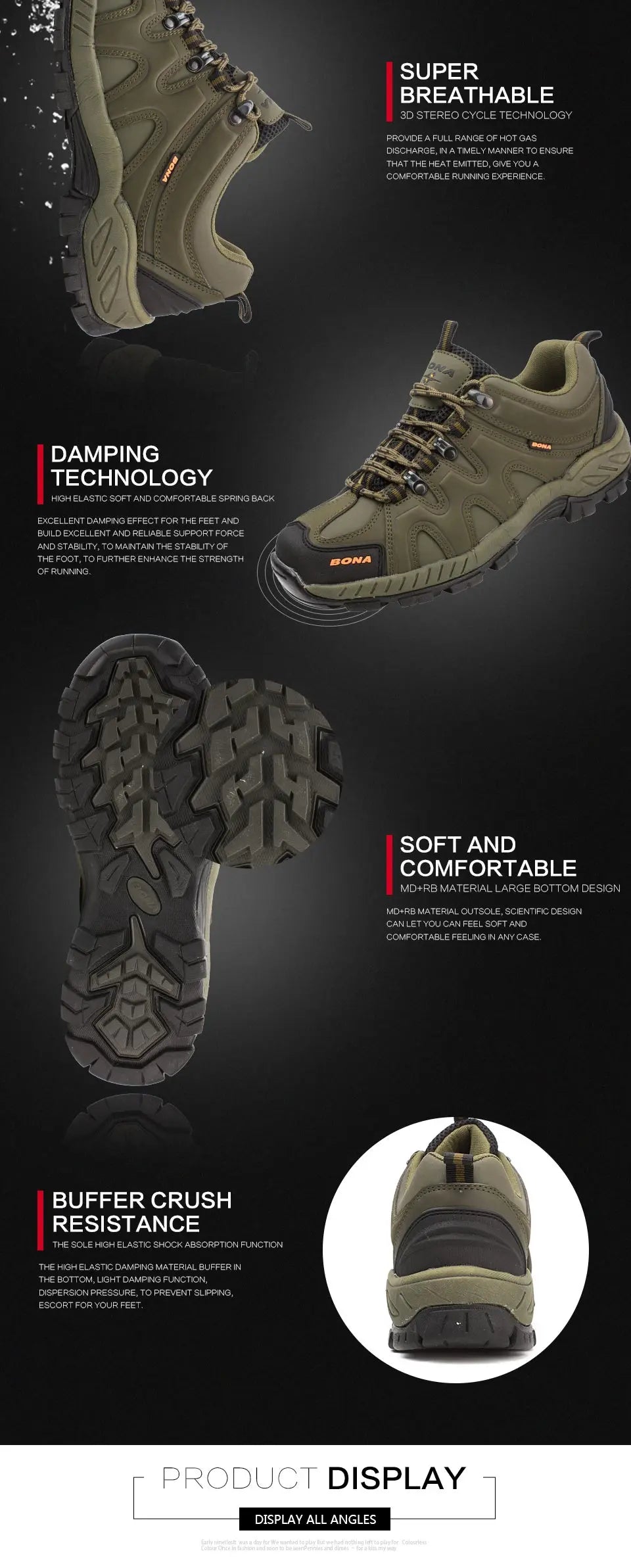 BONA Neuheit Klassischer Stil Herren-Wanderschuhe zum Schnüren Herren-Sportschuhe Outdoor-Jogging Trekking-Sneaker
