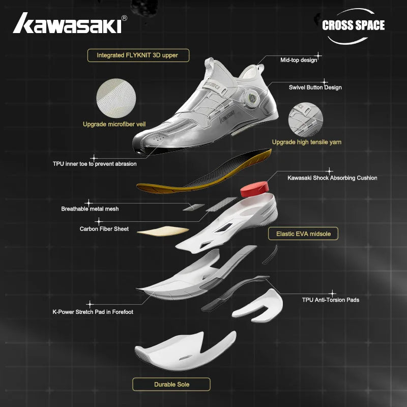 Kawasaki CROSS SPACE MID 2.0 Badminton Shoes Upgraded Shock-Absorbing Auto Knob Professional Sport Shoes Men 2024 New
