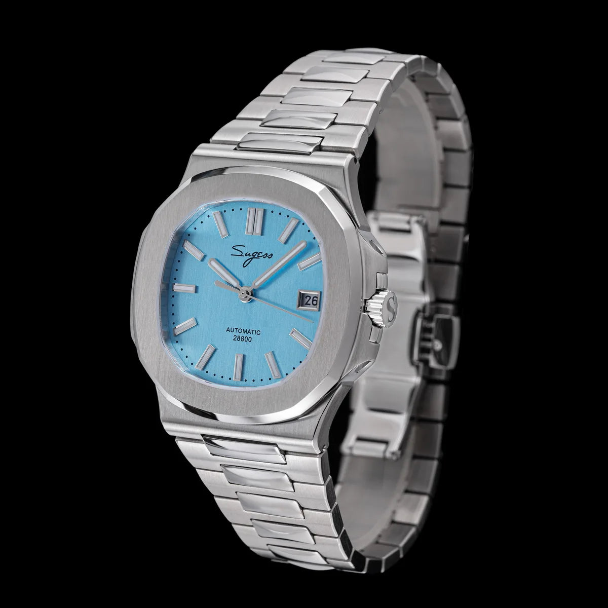 Sugess Herrenuhr, automatische mechanische Armbanduhr, Miyota 9015 Uhrwerk, MOP-Zifferblatt, Leuchtfunktion, wasserdicht bis 5bar, Luxus-Armband S466