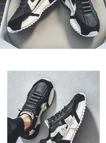 Men's Casual Sports Four Seasons Moccasins Trendy Designer Personality Lace-Up Leather Sneakers Comfortable Breathable