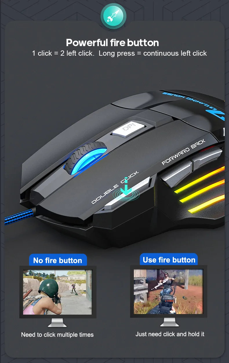 IMICE X7 Optische Gaming-Maus – einstellbare DPI, ergonomisches Anti-Rutsch-Design, farbenfrohe Beleuchtung, geeignet für Desktop-Computer und Laptop