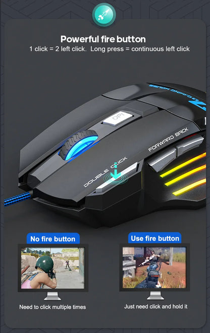 IMICE X7 Optische Gaming-Maus – einstellbare DPI, ergonomisches Anti-Rutsch-Design, farbenfrohe Beleuchtung, geeignet für Desktop-Computer und Laptop