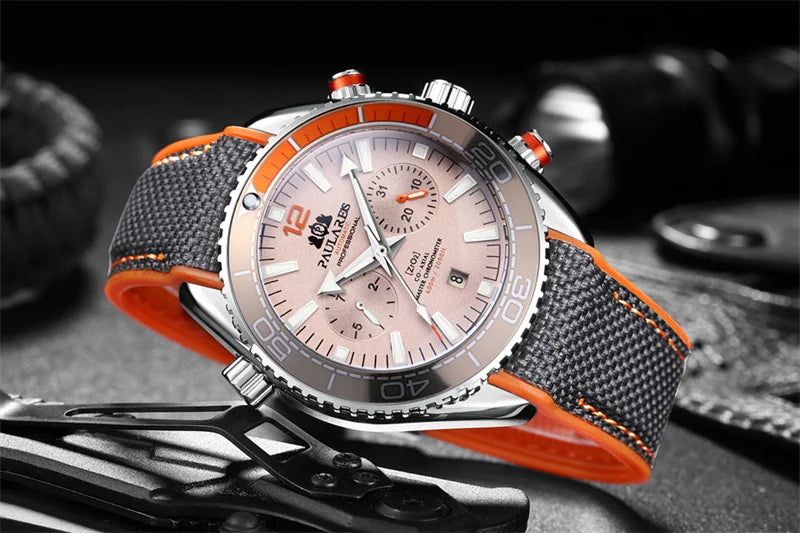 PAULAREIS P Reloj mecánico automático de lujo para hombre, cuerda automática, correa de caucho, resistente al agua, luminoso, con fecha, reloj de moda para hombre