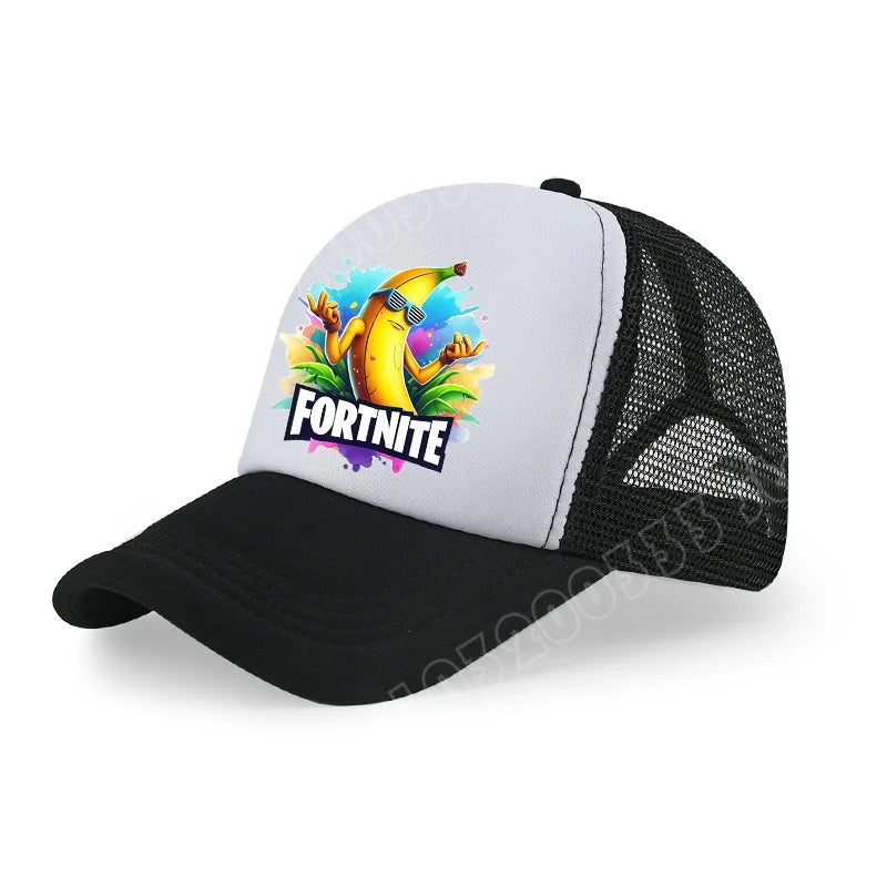 Gorra de béisbol Fortnite con estampado de juego estilo cartoon para niños, gorra de malla transpirable de verano, visera ajustable, regalo de cumpleaños para niños