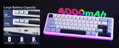 Teclado mecânico EPOMAKER x AULA F65 com layout 65%, hot-swap, montagem gasket e ligação com fios/Bluetooth/2.4G sem fios para Mac/Win