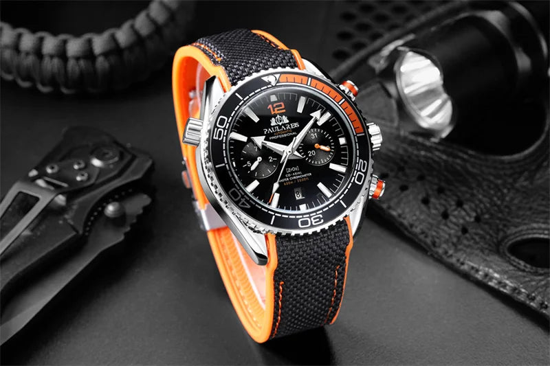 PAULAREIS P Reloj mecánico automático de lujo para hombre, cuerda automática, correa de caucho, resistente al agua, luminoso, con fecha, reloj de moda para hombre