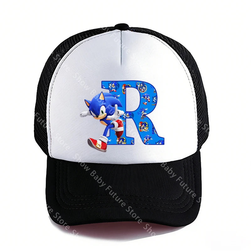 Summer Black Baseball Caps for Adult Cartoon Letters Sonics Boys Girls Outdoor Sports Breathable Mesh Hat Cute Anime Sunbonnet