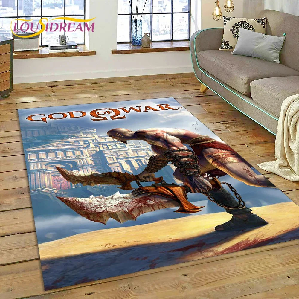 God of War Games Kratos Cartoon 3D Rug Carpet for Living Room Bedroom Home Decor,Floor Mat Non-slip Decoration for Sofa Doormat