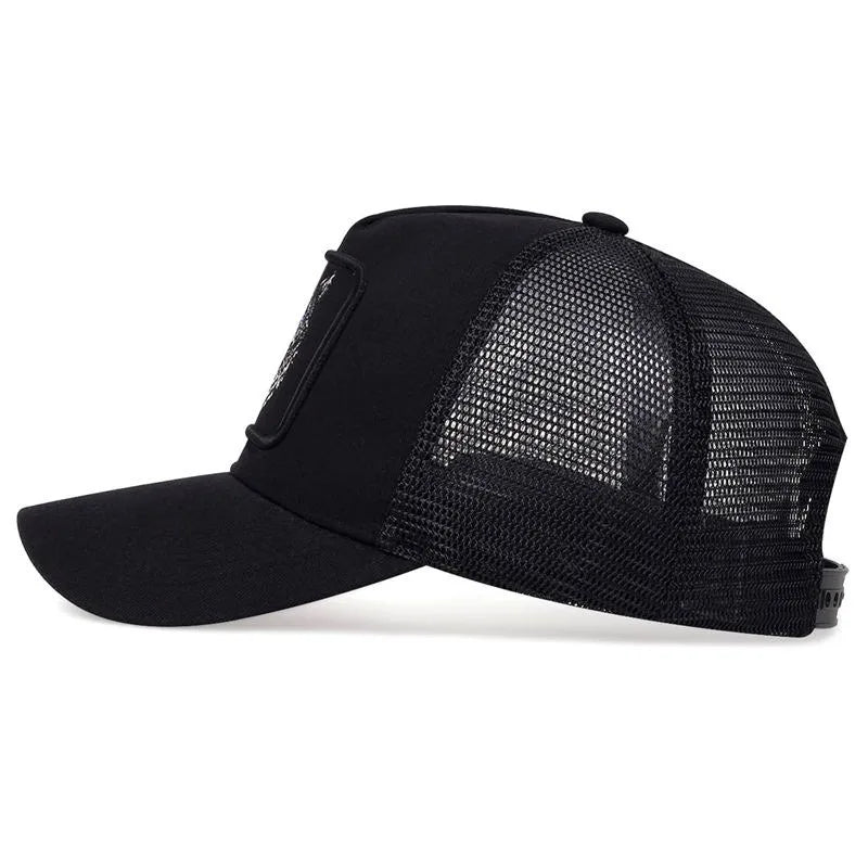 Summer and Spring Animal Embroidery Baseball Hat Sunshade Men's Women's Black Wolf Mesh Breathable Duck Tongue Hat Trucker Cap