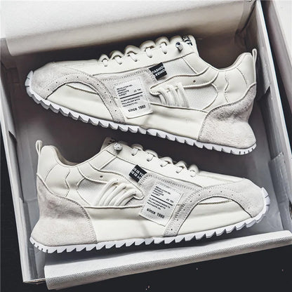 Men's Casual Sports Four Seasons Moccasins Trendy Designer Personality Lace-Up Leather Sneakers Comfortable Breathable