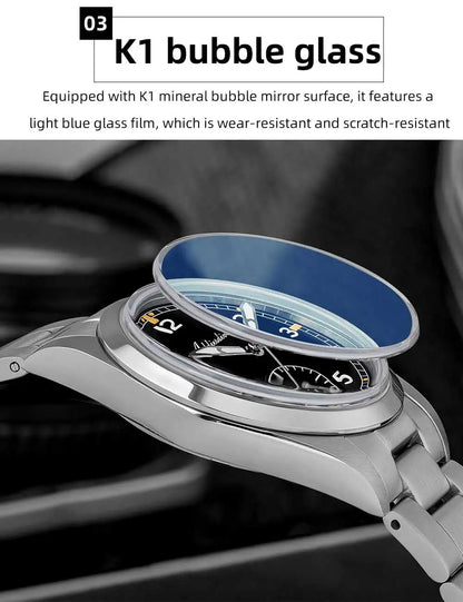 ADDIESDIVE 36mm Herren-Quarzuhr VH60 mit BGW9-Leuchtbeschichtung, Bubble-Mirror-Topfdeckelglas, 10Bar wasserdicht, Edelstahl-Uhr