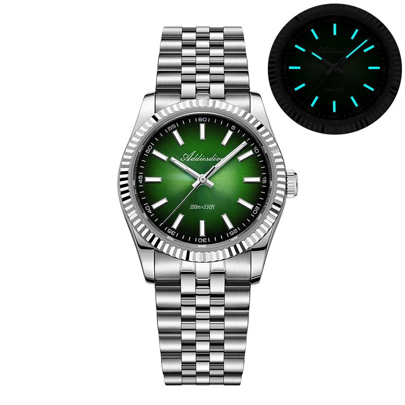 ADDIESDIVE Neue Herrenuhr AD2073, Saphirglas, 36mm, VH31 Sunburst Quarzuhr, 10Bar wasserdichte Taucheruhr, leuchtende Armbanduhr