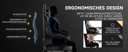 Cadeira Gaming Ergonómica PINGGO com Apoio para os Pés, Massagem, Pele PVC, Cadeira de Escritório para PC Gaming, Capacidade de Peso 150kg
