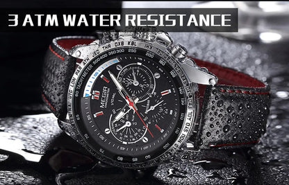 MEGIR 1010 Men's Quartz Watch with Leather Strap, Analog Display, Fashion Design, Stylish Gift for Men relogio feminino