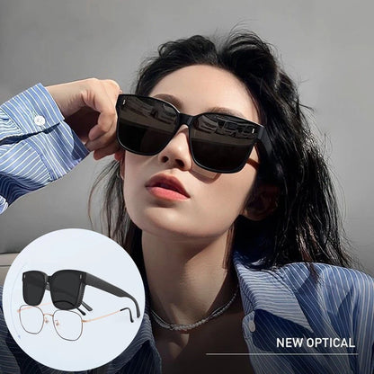 KLASSNUM Transfer Sunglasses Ladies Fit Over Sun Glasses Men Oversize Square Wrap Around Glasses for Prescription Myopia Goggles