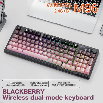 M96 Bluetooth-Tastatur Kabellose FREEWOLF Bildschirm-Gaming-Tastatur, elektronischer Bildschirm, Multi-Device-Verbindung, ergonomisches Gaming
