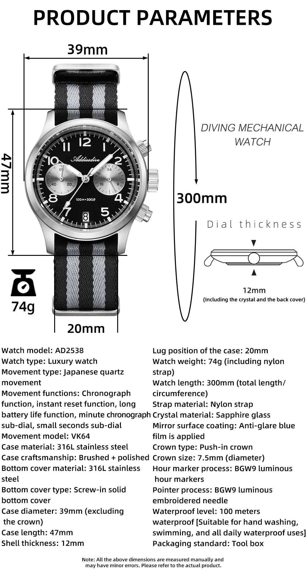ADDIESDIVE 2025 Nuovi orologi da uomo Panda Eye, orologio al quarzo VK64 rétro di lusso per uomo, cronografo sportivo, impermeabile 100M, luminoso