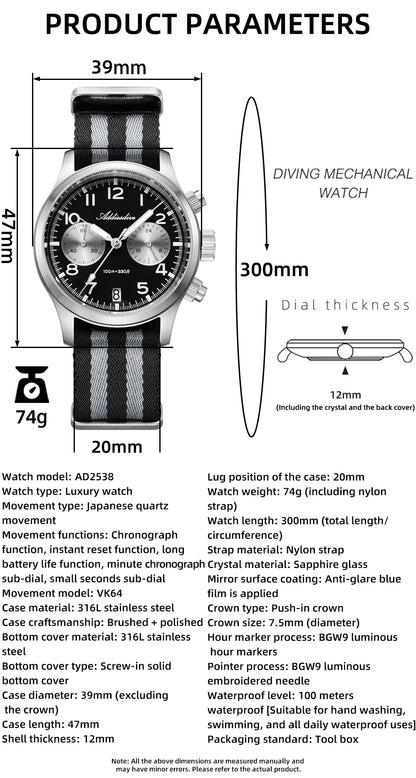 ADDIESDIVE 2025 Nuovi orologi da uomo Panda Eye, orologio al quarzo VK64 rétro di lusso per uomo, cronografo sportivo, impermeabile 100M, luminoso