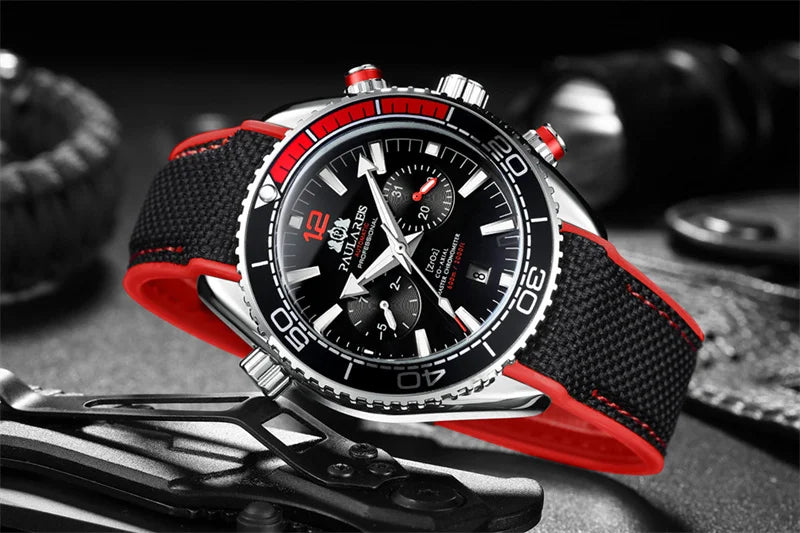 PAULAREIS P Reloj mecánico automático de lujo para hombre, cuerda automática, correa de caucho, resistente al agua, luminoso, con fecha, reloj de moda para hombre