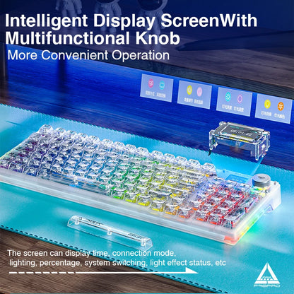 AULA F98PRO Wireless Mechanical Keyboard Transparent Keycaps RGB Backlit Custom 2.4G Hot Swappable Gaming Keyboard With Screen