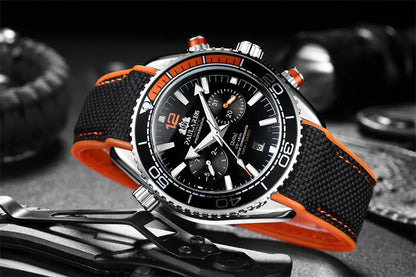 PAULAREIS P Reloj mecánico automático de lujo para hombre, cuerda automática, correa de caucho, resistente al agua, luminoso, con fecha, reloj de moda para hombre
